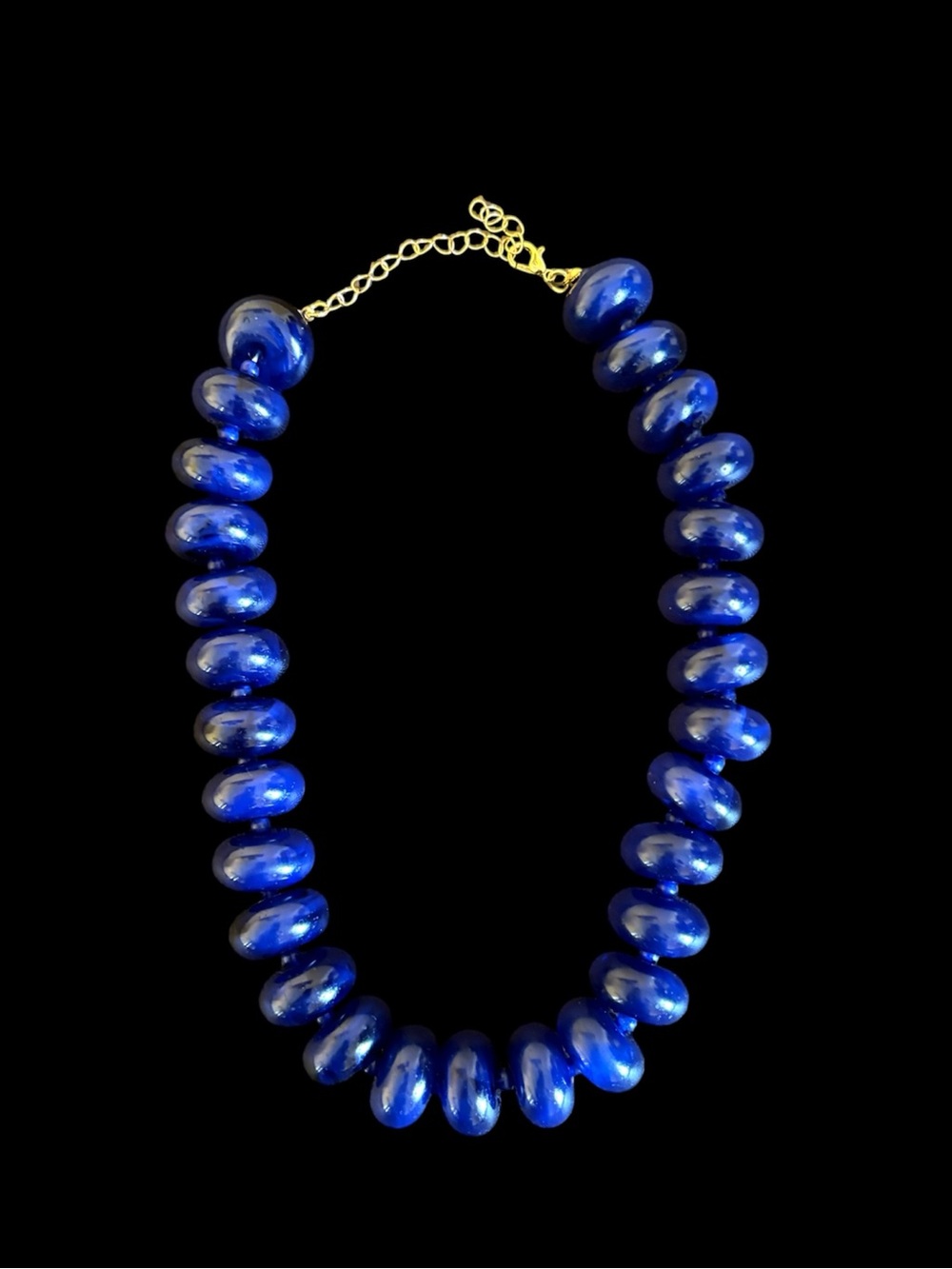 New! Deep Navy Resin Dopamine Marbled Beaded Chunky Statement Necklace Choker - Picture 5 of 11